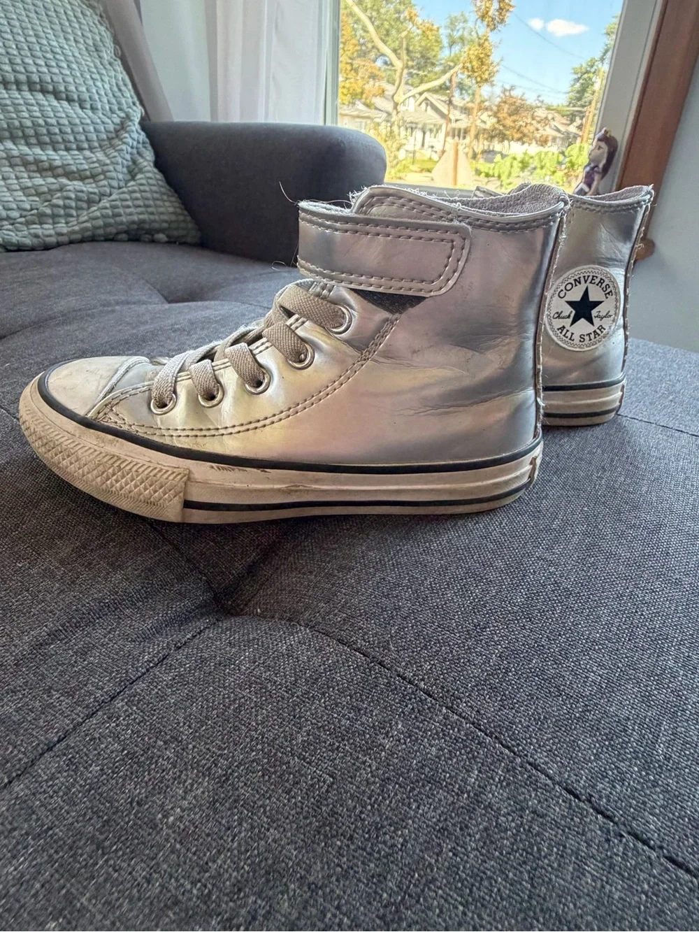 Converse Metallic Silver High-Top Sneakers with Ankle Strap